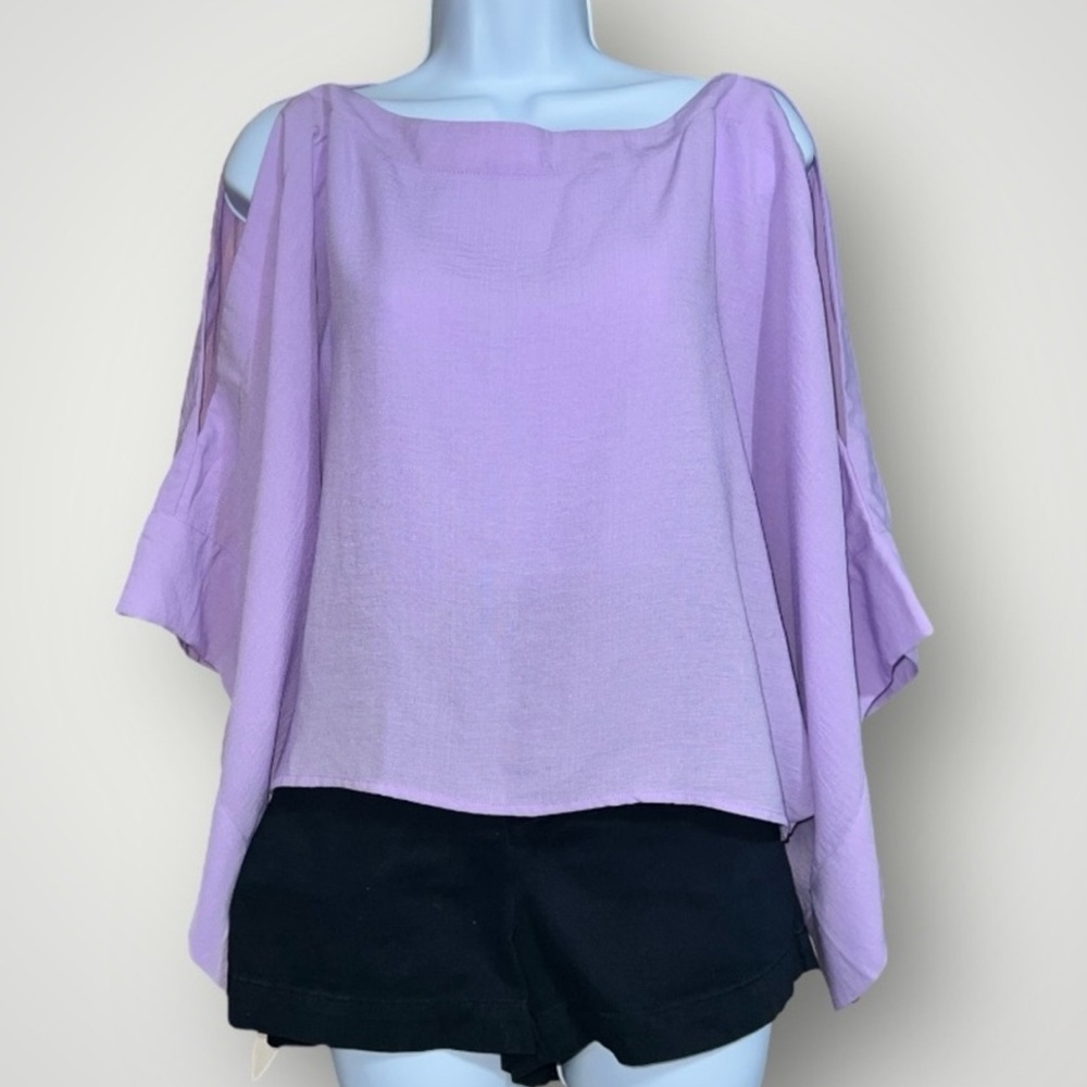 FAVLUX Lilac Flutter Sleeve Cold Shoulder Crop Top | Women’s L